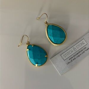 Gold and Blue Teardrop Earrings